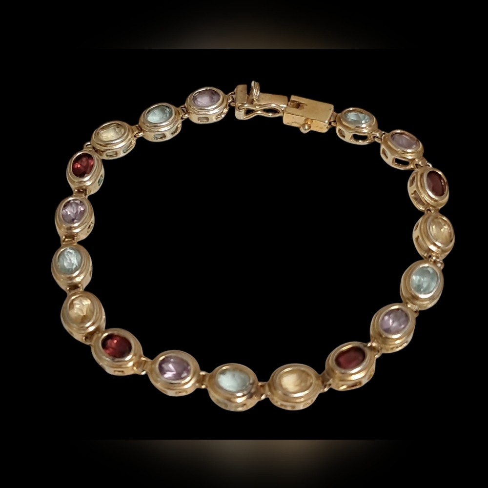 VINTAGE FILENE'S MATCHING MULTI GENUINE GEMSTONE EARINGS AND BRACELET SET - Picture 5 of 12